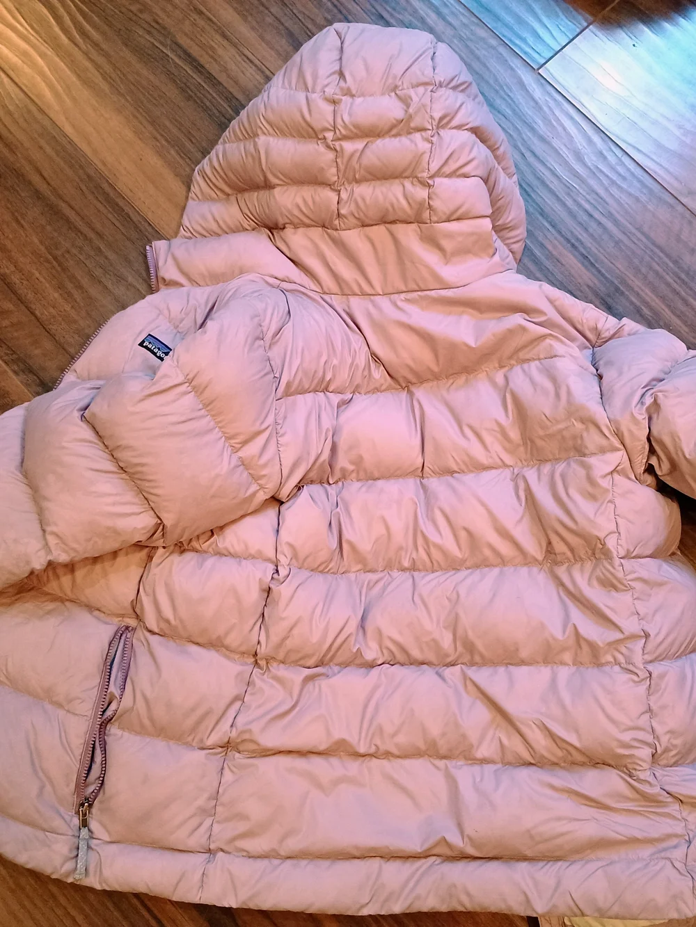 Patagonia Kids Hi-Loft Down Sweater Hoody - Dusty Pink with Mint Lining